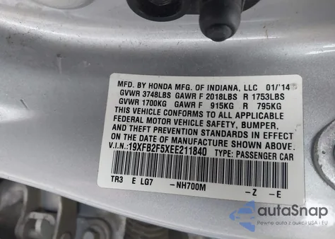 2014 Honda Civic Lx from USA, damaged, VIN 19XFB2F5XEE211840